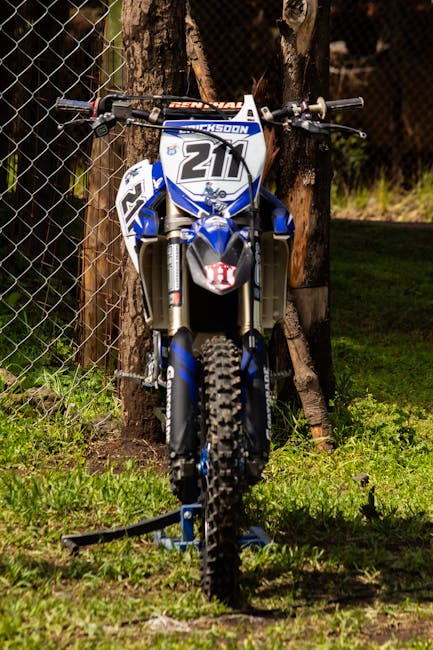 Blue motocross bike parked outdoors in La Marquesa, Mexico.