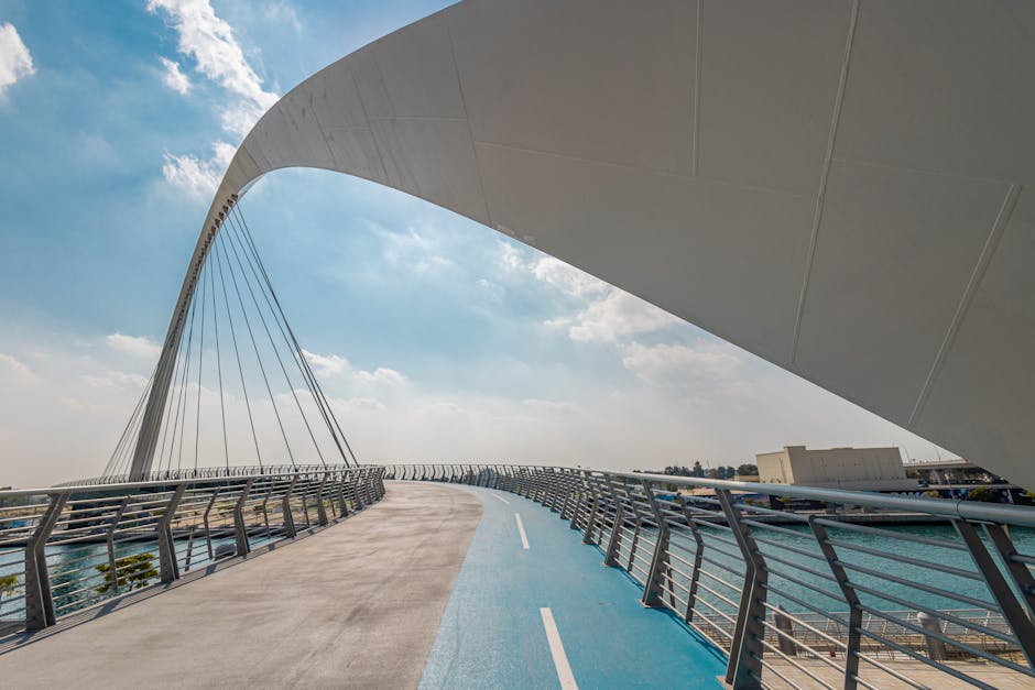 Daytime view of the modern Tolerance Bridge in Dubai, showcasing its unique architecture.